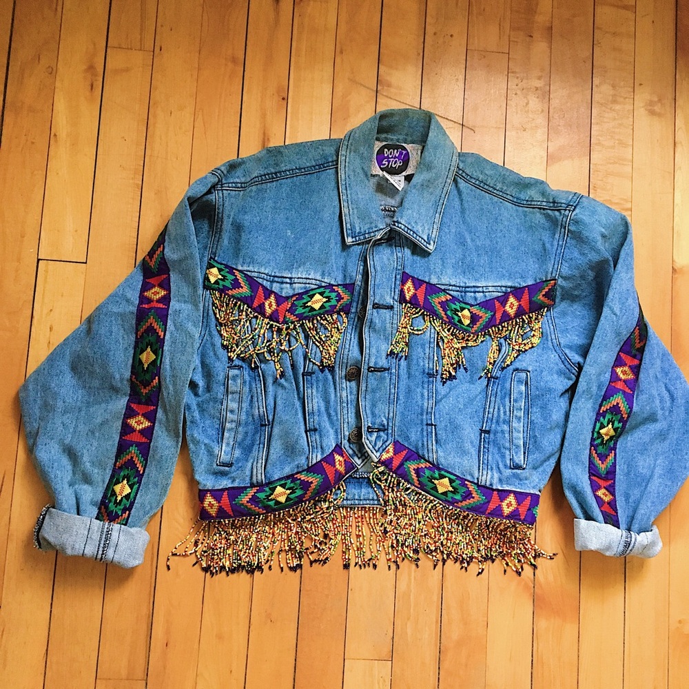 Vintage southwest denim jacket with beaded fringe